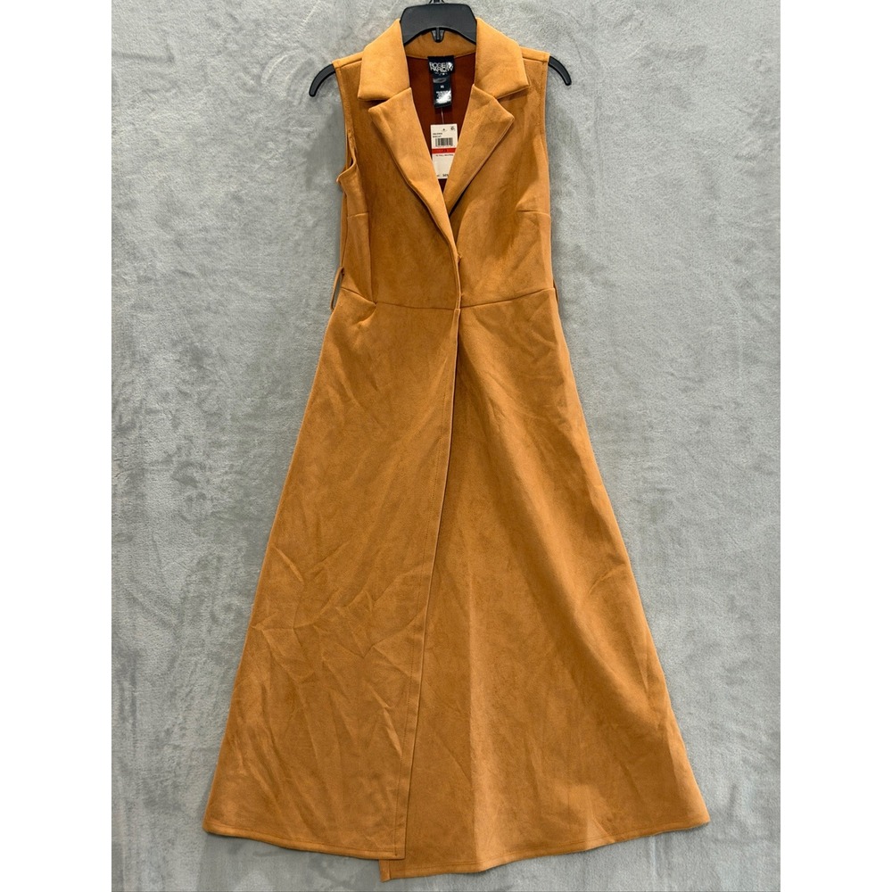 Rosie Harlow Planet Gold Juniors' Faux-Suede Sleeveless Jacket Midi Dress XS $69 - Picture 2 of 12